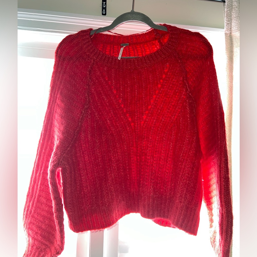 Free people red scoop neck sweater